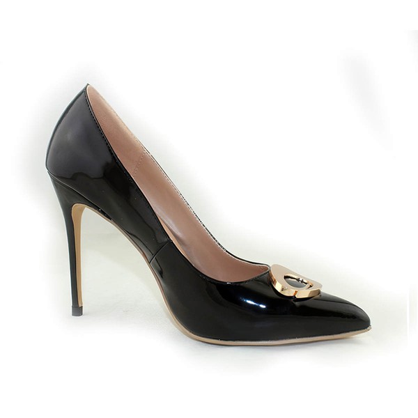 Women's Black Patent Leather Stiletto Heel Pumps #LDB03030677