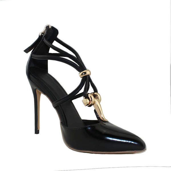 Women's Black Patent Leather Stiletto Heel Pumps #LDB03030679