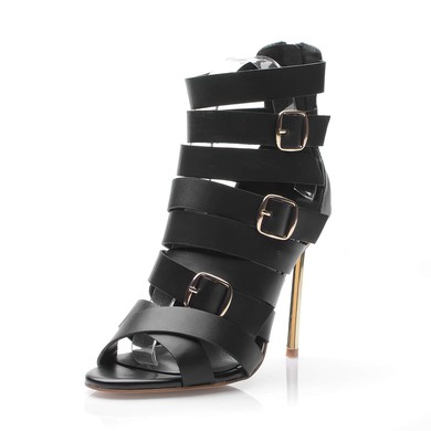 Women's Black Real Leather Stiletto Heel Pumps #LDB03030684