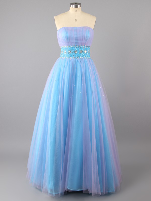Ball Gown Organza Strapless Floor-length Beading Prom Dresses #LDB02071893