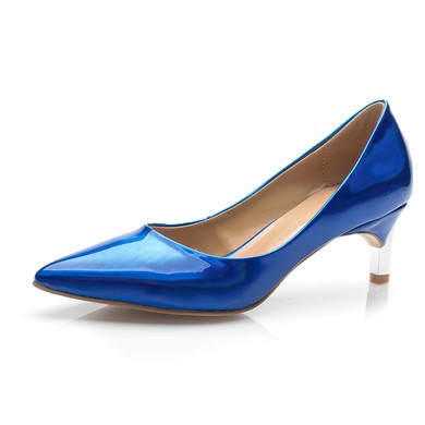 Women's Blue Patent Leather Kitten Heel Pumps #LDB03030692