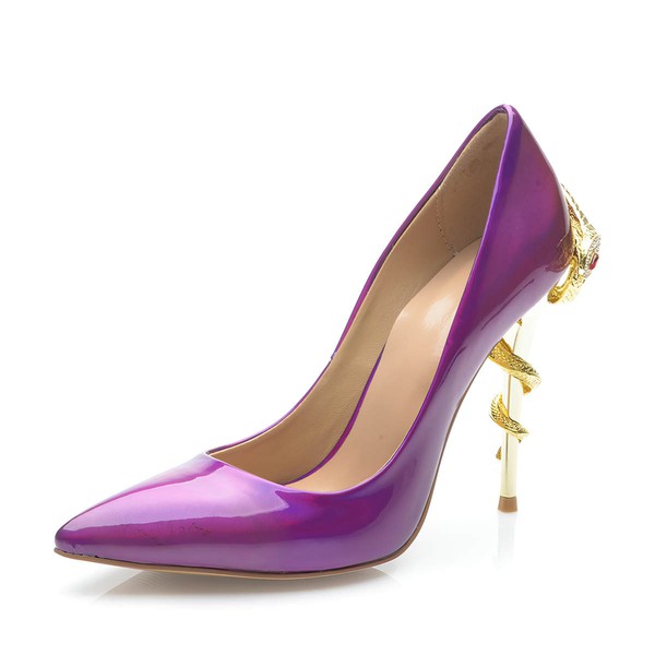 Women's Purple Patent Leather Stiletto Heel Pumps #LDB03030697