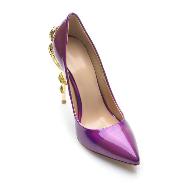 Women's Purple Patent Leather Stiletto Heel Pumps #LDB03030697