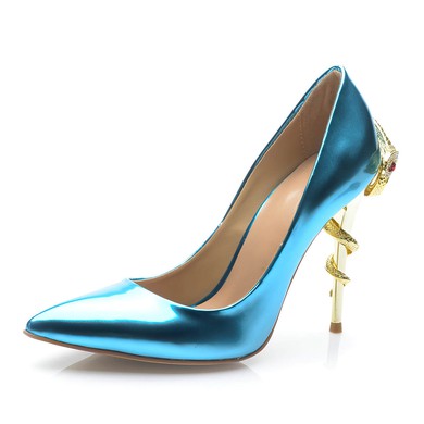 Women's Blue Patent Leather Stiletto Heel Pumps #LDB03030698