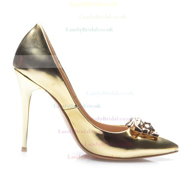 Women's Gold Patent Leather Stiletto Heel Pumps #LDB03030706
