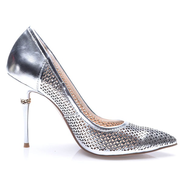 Women's Silver Patent Leather Stiletto Heel Pumps