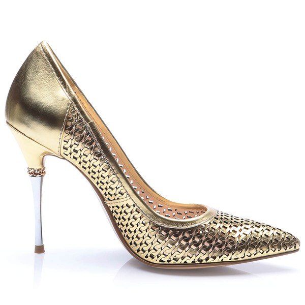 Women's Gold Patent Leather Stiletto Heel Pumps
