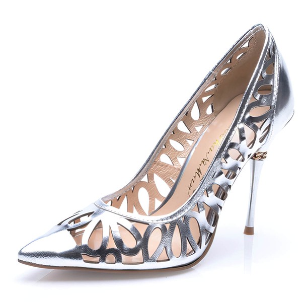 Women's Silver Patent Leather Stiletto Heel Pumps #LDB03030711