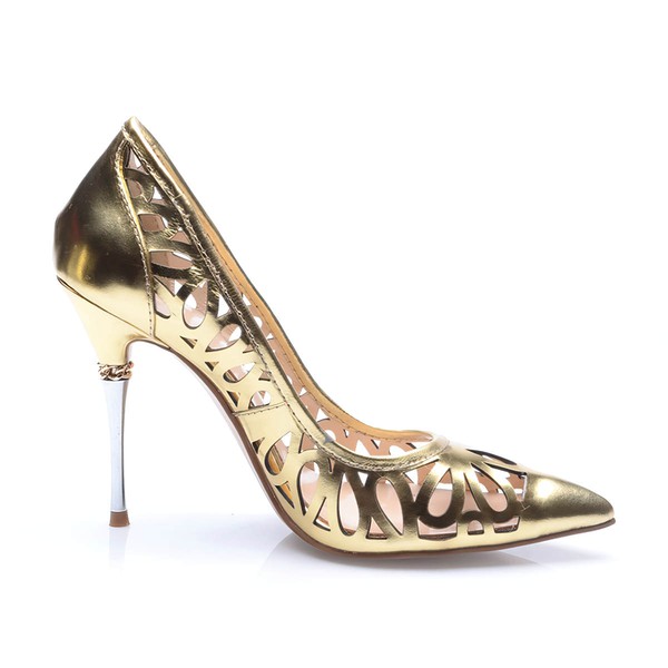 Women's Gold Patent Leather Stiletto Heel Pumps #LDB03030712