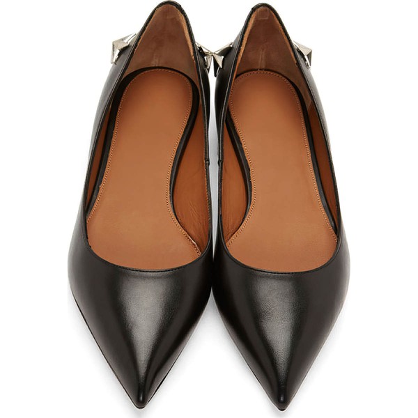 Women's Black Real Leather Flat Heel Closed Toe