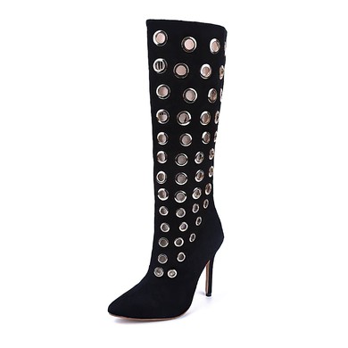 Women's Black Suede Stiletto Heel Pumps #LDB03030715