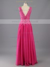 V-neck Fuchsia Chiffon Appliques Lace and Split Front A-line Prom Dress #LDB02014226