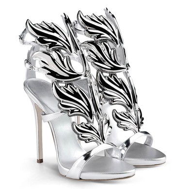 Women's Silver Patent Leather Stiletto Heel Sandals #LDB03030728