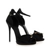 Women's Black Satin Stiletto Heel Sandals #LDB03030729