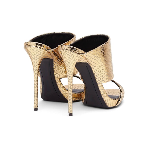 Women's Gold Real Leather Stiletto Heel Sandals #LDB03030732