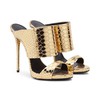 Women's Gold Real Leather Stiletto Heel Sandals #LDB03030732