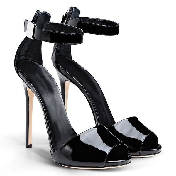 Women's Black Patent Leather Stiletto Heel Sandals #LDB03030733