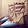 Women's Blue Patent Leather Kitten Heel Pumps #LDB03030740