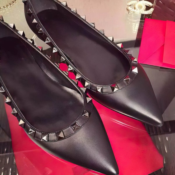 Women's Black Real Leather Flat Heel Flats #LDB03030745