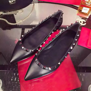 Women's Black Real Leather Flat Heel Flats #LDB03030745