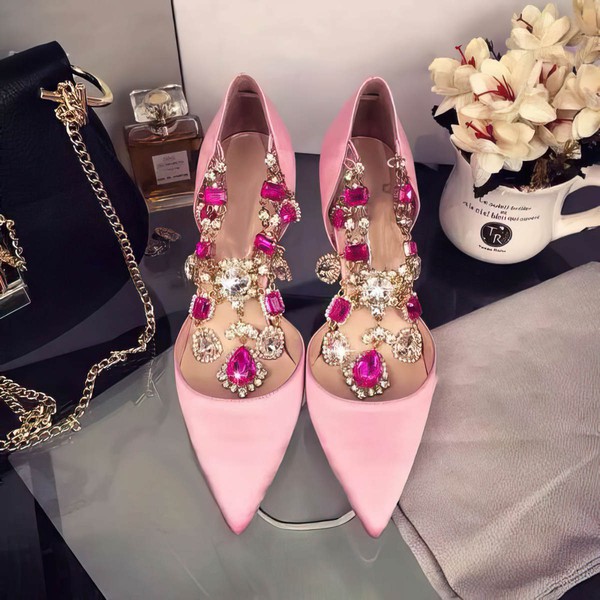 Women's Pink Satin Stiletto Heel Pumps #LDB03030750