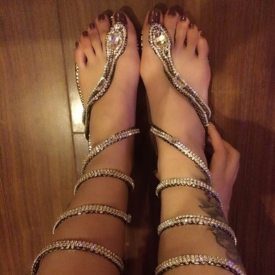 Women's Silver Real Leather Flat Heel Sandals #LDB03030756