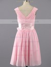 Simple Knee-length with Ruffles V-neck Pink Chiffon Prom Dresses #LDB02042387