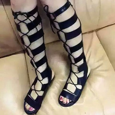 Women's Black Suede Flat Heel Sandals #LDB03030757