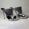 Women's Silver Real Leather Stiletto Heel Sandals #LDB03030758