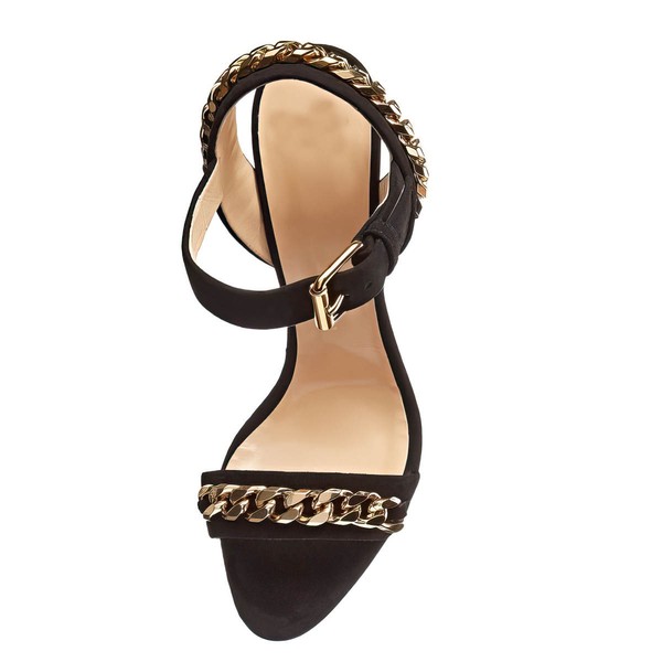 Women's Black Real Leather Wedge Heel Sandals #LDB03030760