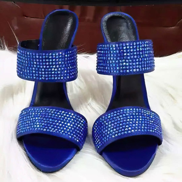 Women's Blue Suede Stiletto Heel Sandals