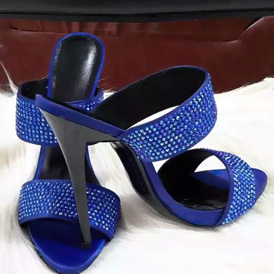 Women's Blue Suede Stiletto Heel Sandals #LDB03030764
