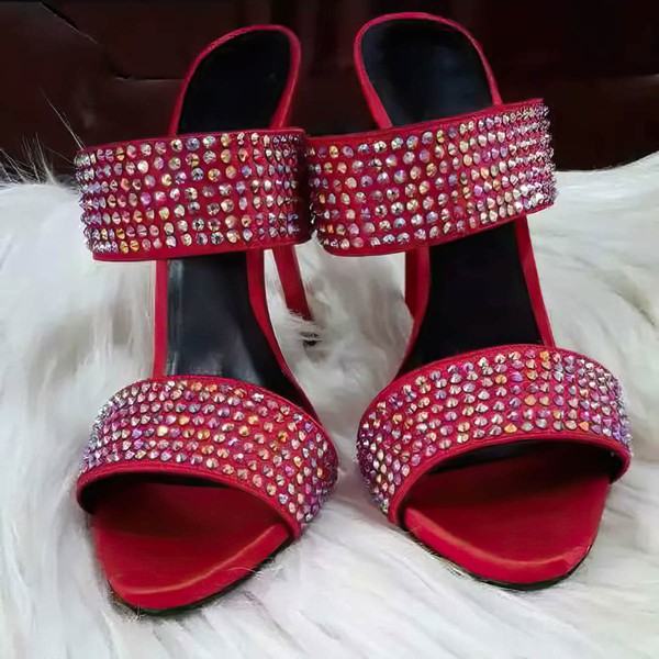 Women's Red Suede Stiletto Heel Sandals #LDB03030765