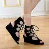 Women's Black Suede Wedge Heel Sandals #LDB03030772