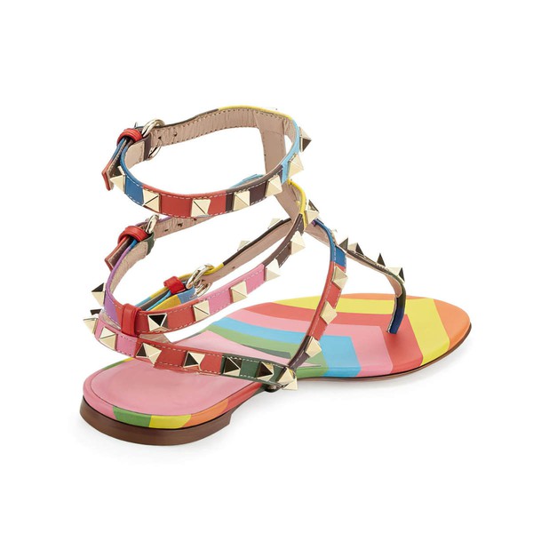 Women's Multi-color Real Leather Flat Heel Sandals #LDB03030779