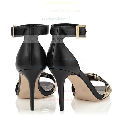 Women's Black Real Leather Stiletto Heel Pumps #LDB03030792