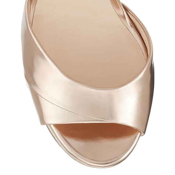 Women's Gold Real Leather Stiletto Heel Pumps #LDB03030794
