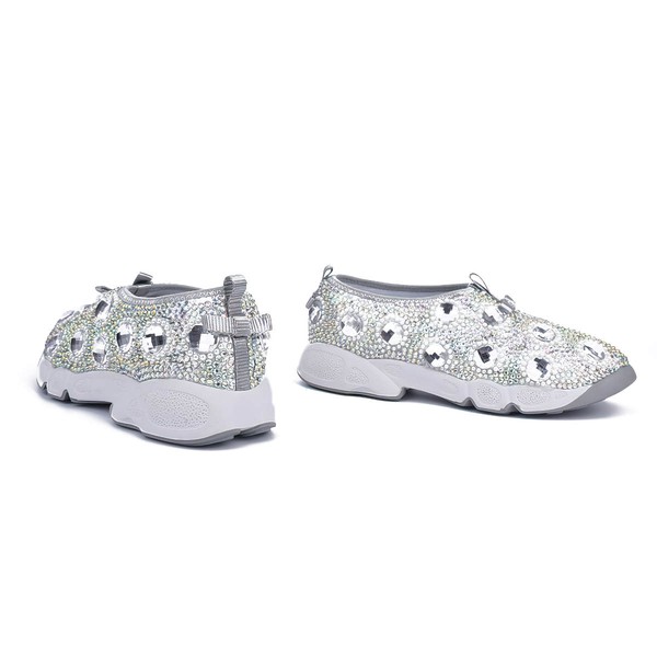 Women's Silver Patent Leather Flat Heel Sneakers