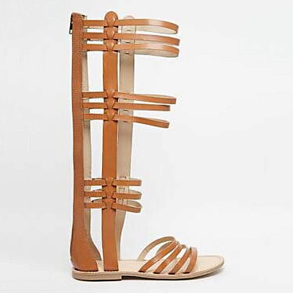Women's White Real Leather Flat Heel Sandals #LDB03030817