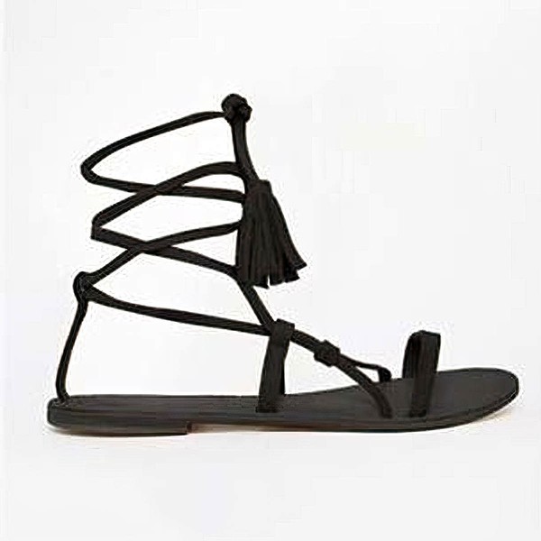 Women's Black Suede Flat Heel Sandals #LDB03030821