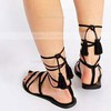 Women's Black Suede Flat Heel Sandals #LDB03030821