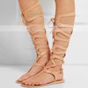 Women's Black Real Leather Flat Heel Sandals #LDB03030823