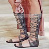 Women's Black Real Leather Flat Heel Sandals #LDB03030824