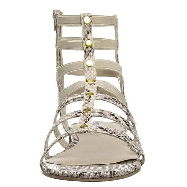 Women's White Real Leather Flat Heel Sandals