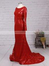 Trumpet/Mermaid Open Back Long Sleeve Burgundy Sequined Scoop Neck Prom Dress #LDB02016266