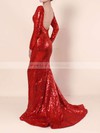 Trumpet/Mermaid Open Back Long Sleeve Burgundy Sequined Scoop Neck Prom Dress #LDB02016266