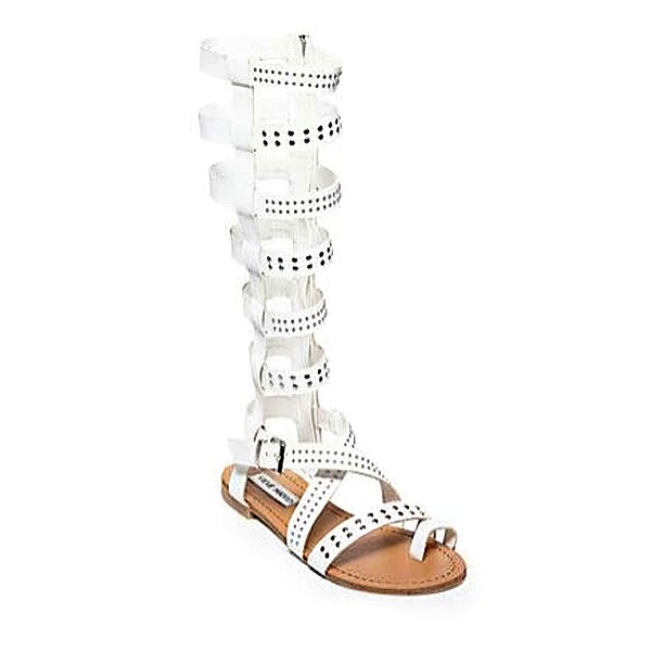 Women's White Real Leather Flat Heel Sandals #LDB03030827