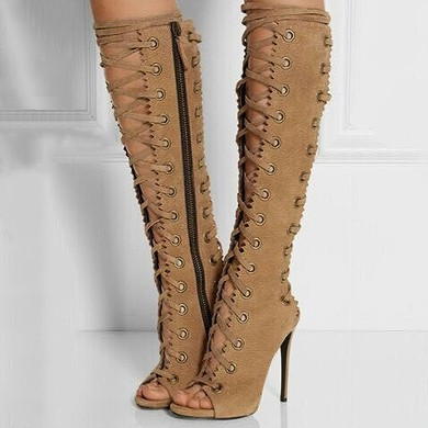 Women's Brown Suede Stiletto Heel Pumps #LDB03030832