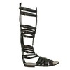 Women's Black Real Leather Flat Heel Sandals #LDB03030833
