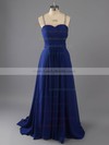 Royal Blue Chiffon Open Back Sweep Train Beading and Pleats Sweetheart Prom Dresses #LDB02016896